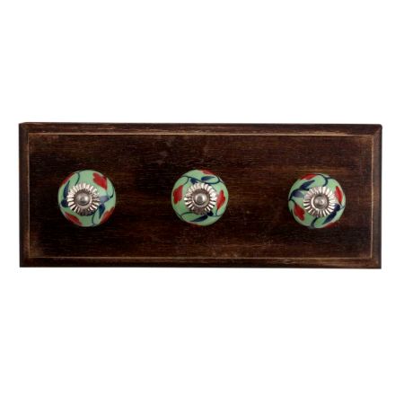 Red Anthurium Ceramic Wooden Hooks